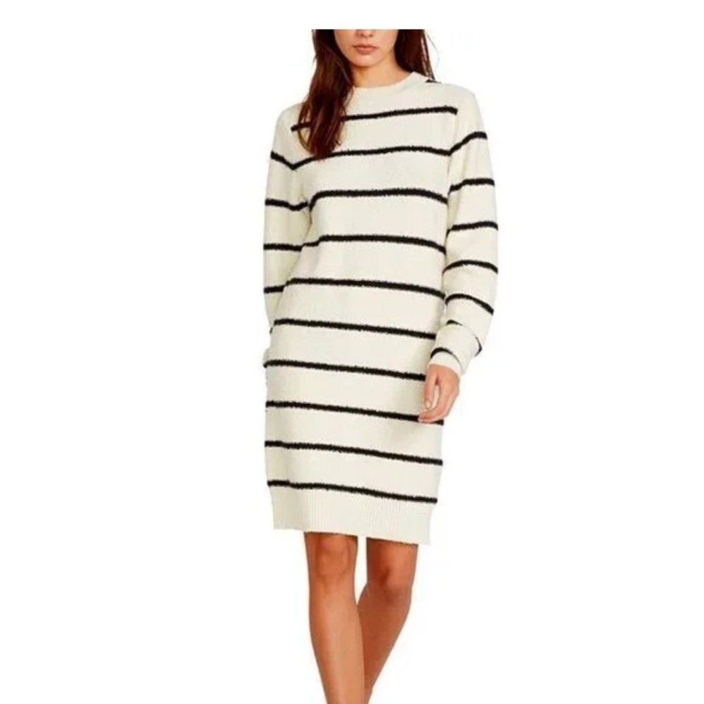 Volcom So Far So Good Black and Cream Striped Long Sleeve Sweater Dress